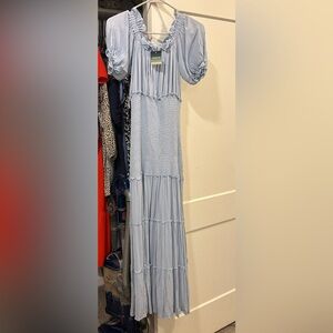 Light Blue Smocked Maternity Dress